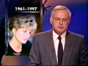 Martyn Lewis in the BBC News studio at 6.30am.