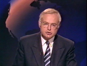 Martyn Lewis in the BBC News studio.